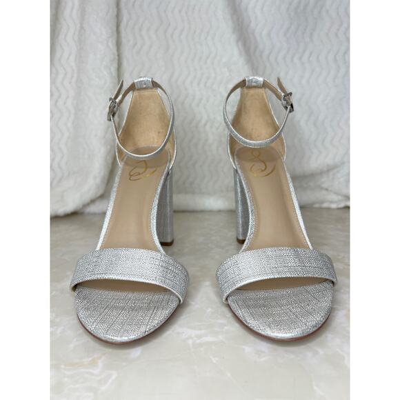 Sam Edelman Silver Metallic Yaro Ankle Strap Block Heeled Sandal Womens - Picture 14 of 16